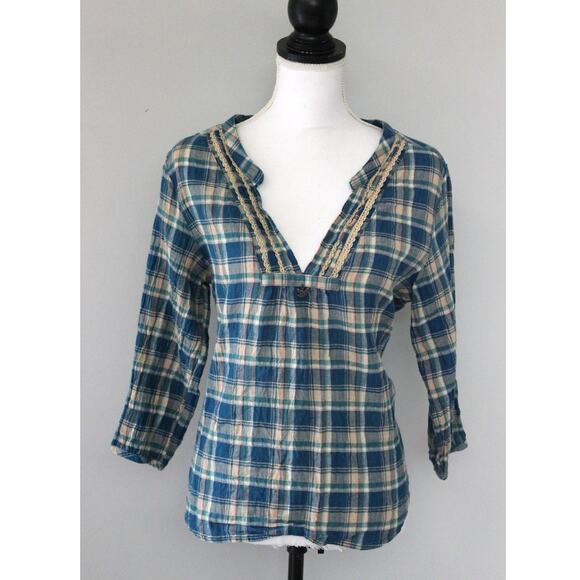 Dream out Loud by Selena Gomez Y2K Plaid Peasant Top - Picture 1 of 8